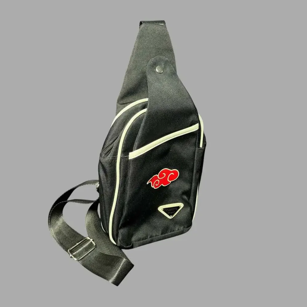 Yuesite Xiukjian Black Sling Backpack with Anime Red Cloud Design